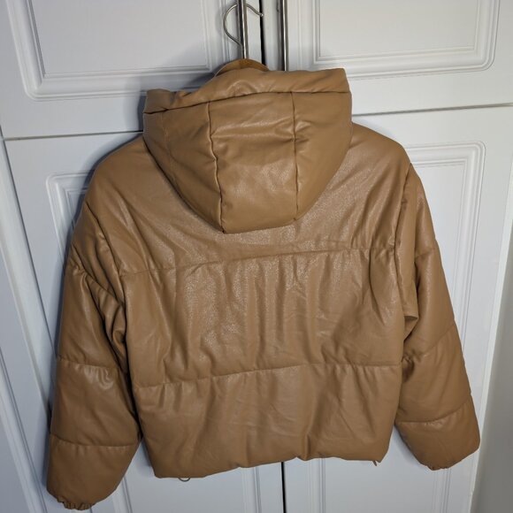 Love Tree Faux Leather Puffer Jacket with Hoodie | Women’s Medium - Picture 3 of 6